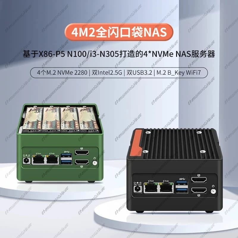 P6 Mini NAS Tascabile con Doppia LAN 2.5G N100/N305, Archiviazione All-Flash a 4 Bay NVMe M.2 2280, Supporto FlybyOS OMV per Server Domestico