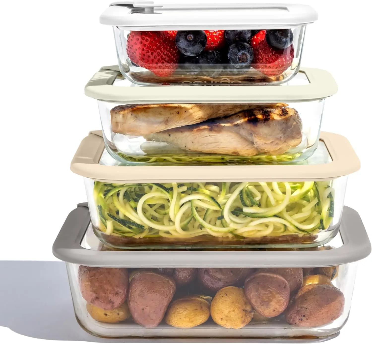 Set di Contenitori in Vetro per Alimenti, Ermetici e Anti-Perdita, 8 Pezzi in Borosilicato per Preparazione Pasti, Adatti per Congelatore e Forno