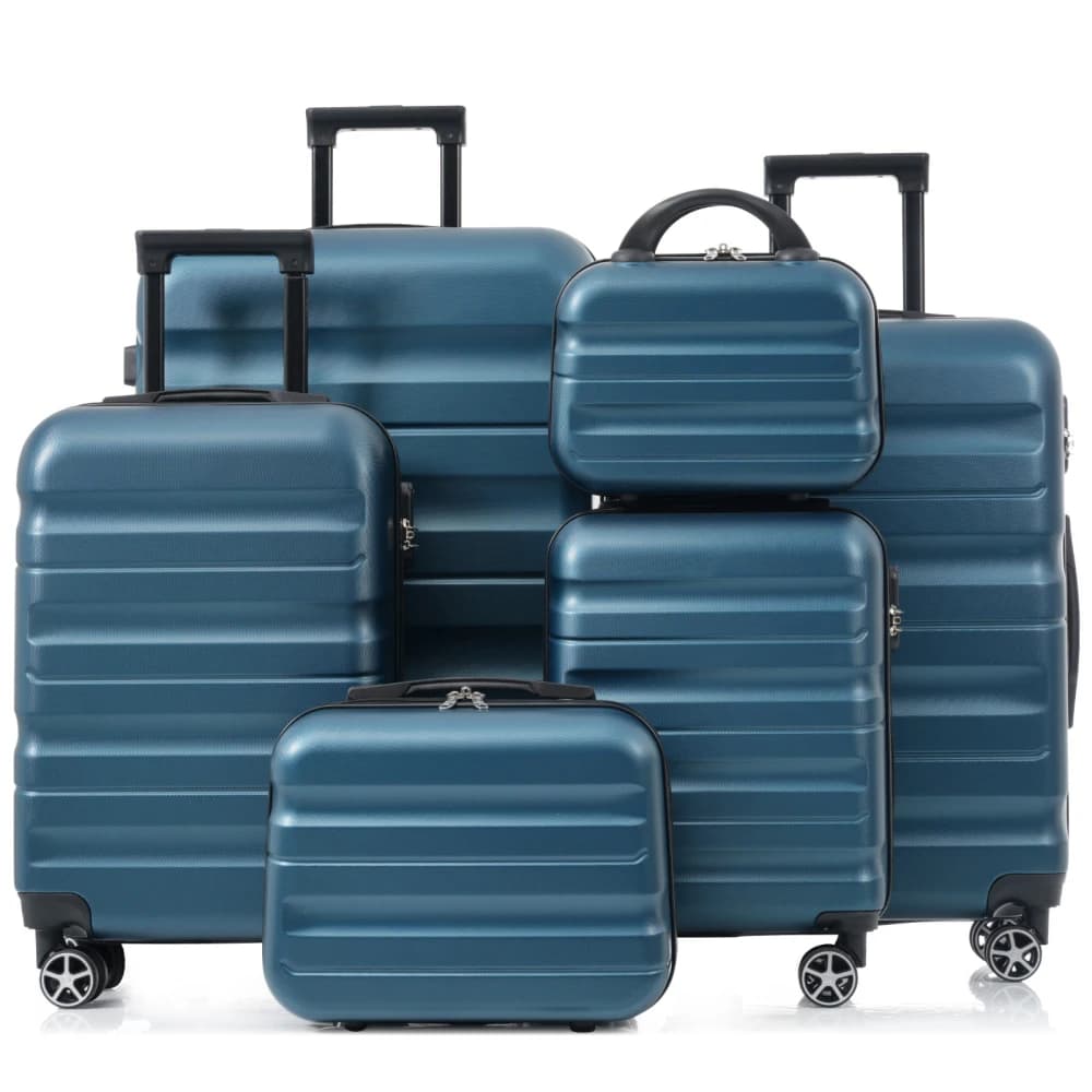 Set di 6 Valigie in ABS Rigido, Leggero e Resistente, con Doppie Ruote Girevoli, per Bagaglio a Mano e da Stiva, per Viaggi d'Affari