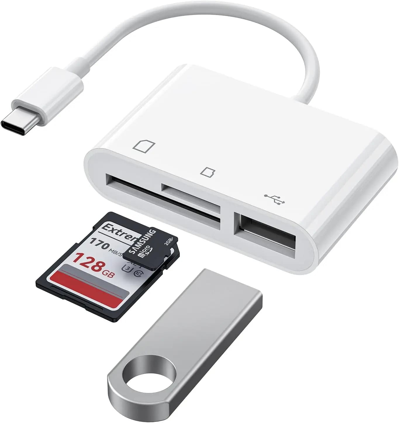 Lettore di Schede USB C SD/TF 3 in 1 per iPhone 16/15 iPad Mac, Lettore di Schede di Memoria Type C con Adattatore USB per Fotocamera