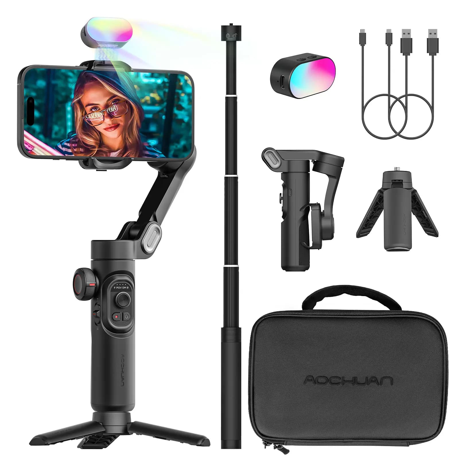 Smart XE AOCHUAN combo phone cardanic stabilizer with extending rod Cardanic 3 axle phone stabilizer for iPhone and Android phones