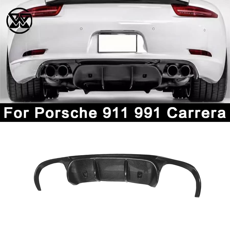 Car Rear Lip Spoiler Guard Cover For Porsche Carrera 911 991 Carbon Fiber Rear Bumper Diffuser Lip Splitter Auto Parts Body Kit
