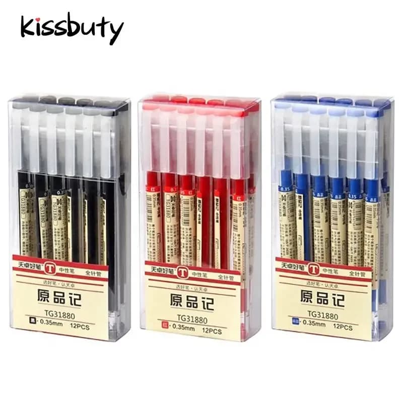 Set di 12 Penne Gel da 0,35mm con Inchiostro Nero e Blu, per Scuola, Ufficio, Studenti, Esami, Scrittura, Cancelleria Dedicata