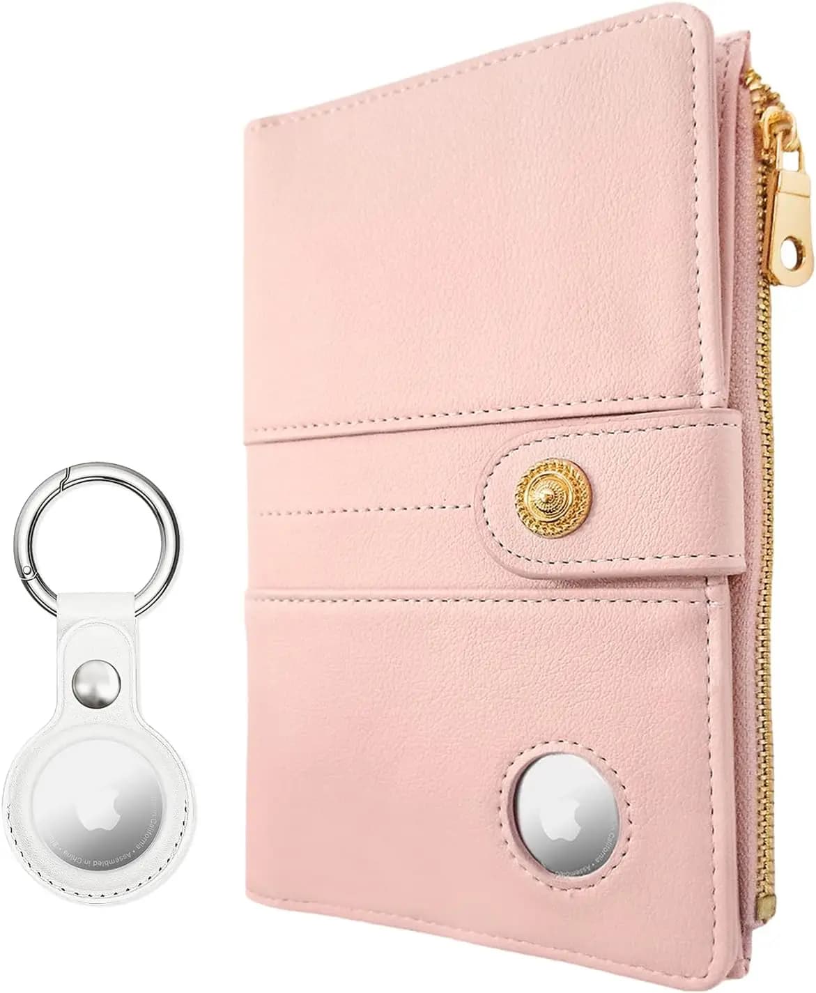 Portafoglio da viaggio per passaporto con slot per Airtag, blocco RFID, tasca con cerniera e scomparti per carte da donna - Rosa