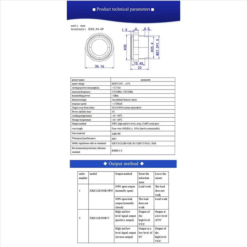 Sensore di movimento radar a microonde FEDI-XKC-LD500B per un rilevamento affidabile della presenza umana 5,8 Ghz 10 M di portata LD500B-V