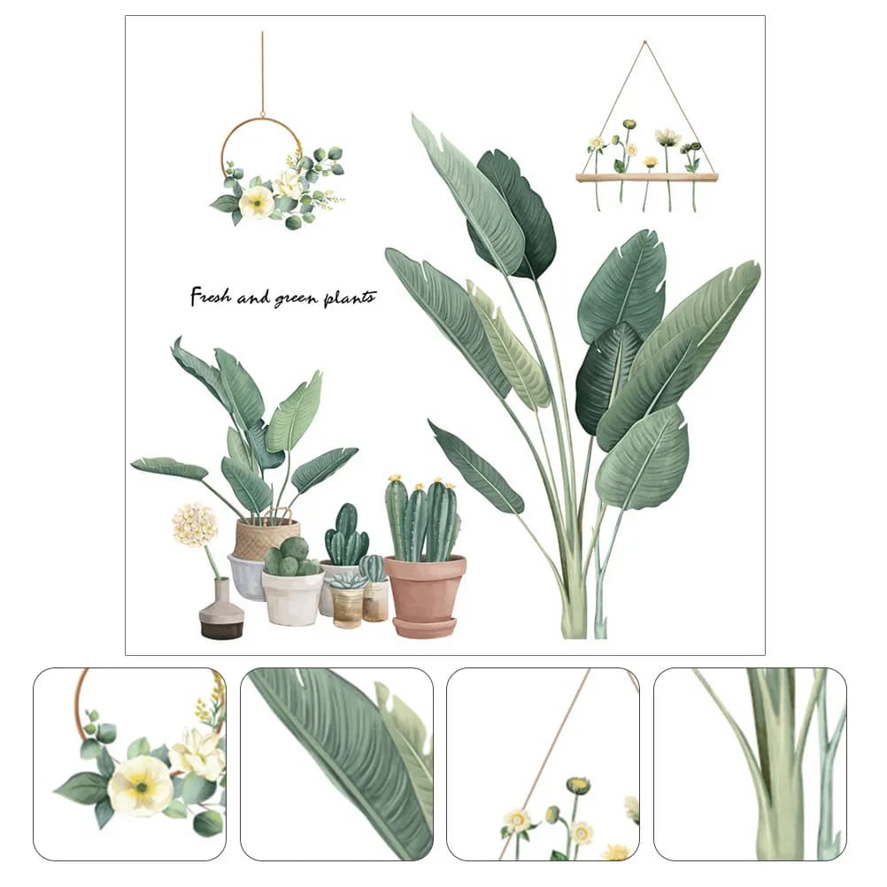 Adesivo da parete con vaso di piante verdi, impermeabile, in PVC, rimovibile, per la cameretta dei bambini, soggiorno, finestra, decorazione per la casa.