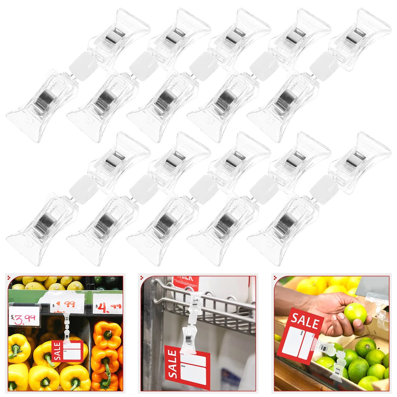 Espositore per Etichette, Porta Cartellini in Plastica Trasparente con Clip per Negozi di Abbigliamento e Altri Settori, Piccolo Porta Prezzi per Supermercati e Panetterie