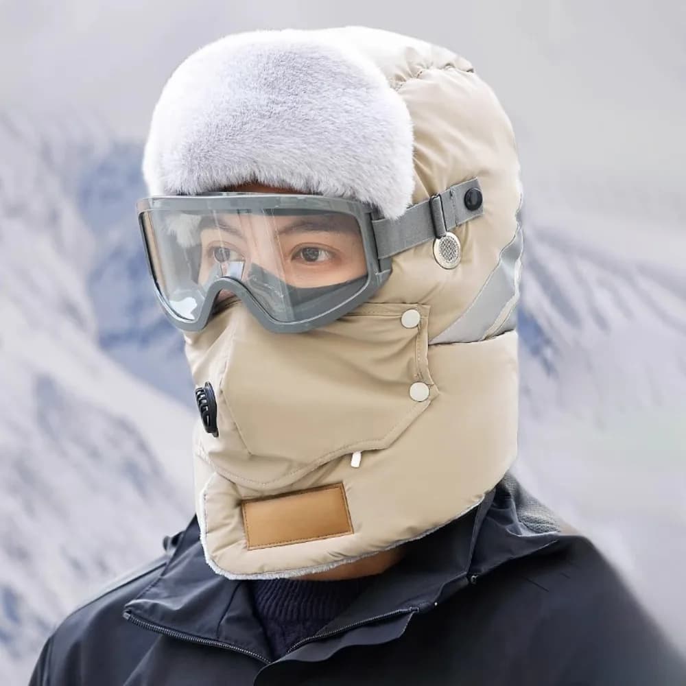 Cappello da sci russo Colbacco con occhiali Maschera Cappelli invernali Striscia riflettente Ispessimento Berretti invernali caldi Unisex