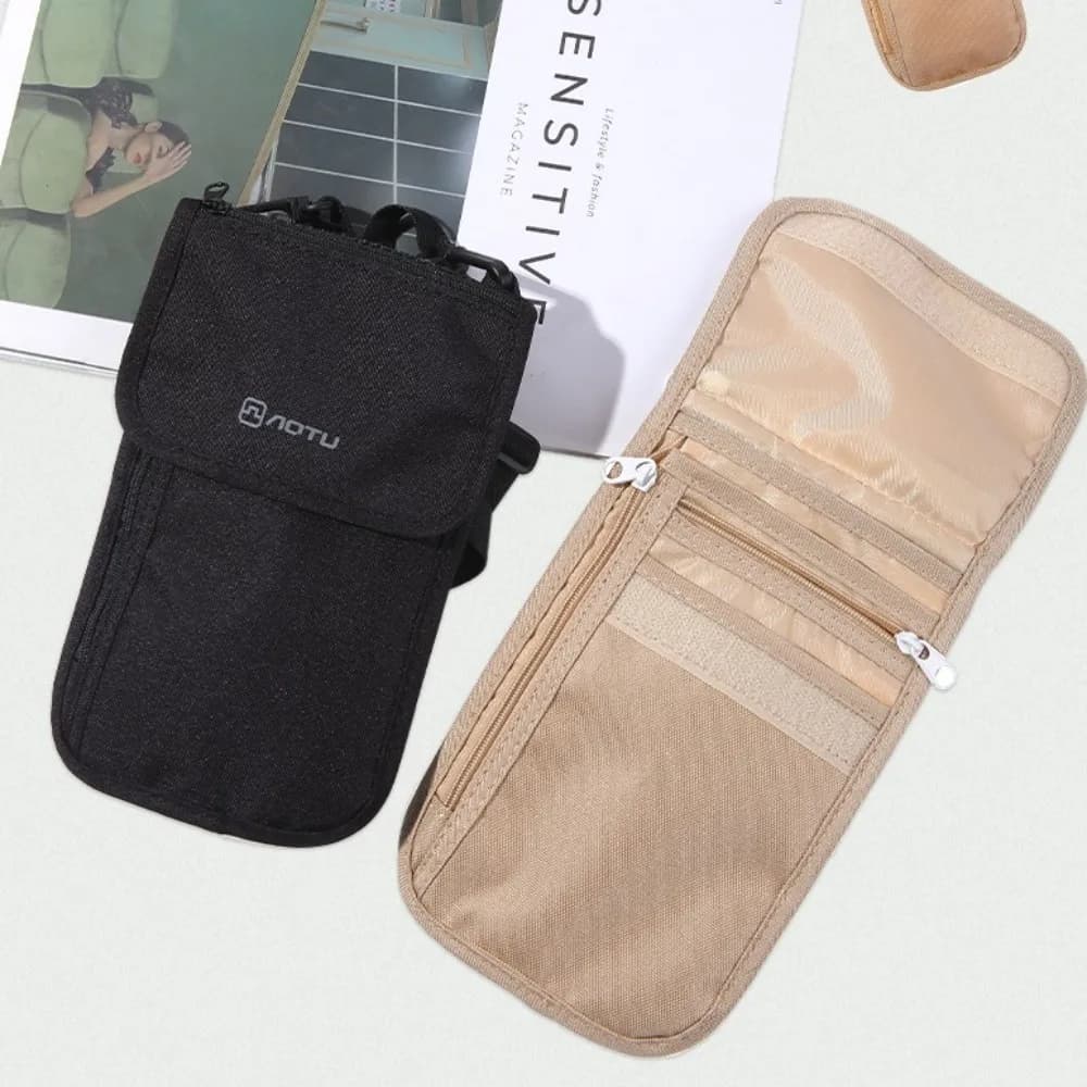 Travel Accessories Travel Wallet Khaki Black Ticket Holder Travel Neck Pouch Passport Protective Cover Nylon Document Case Women