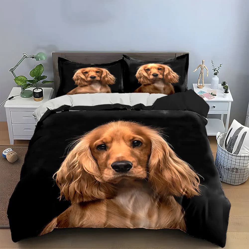 Set di biancheria da letto con stampa di cani, con 1 copripiumino e 2 federe, disponibile nelle misure singolo, matrimoniale, king e queen, idea regalo
