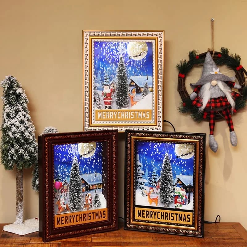 Christmas photo frame with music Merry Christmas handcrafted Beautiful frame with snow blowing and light for Christmas decoration