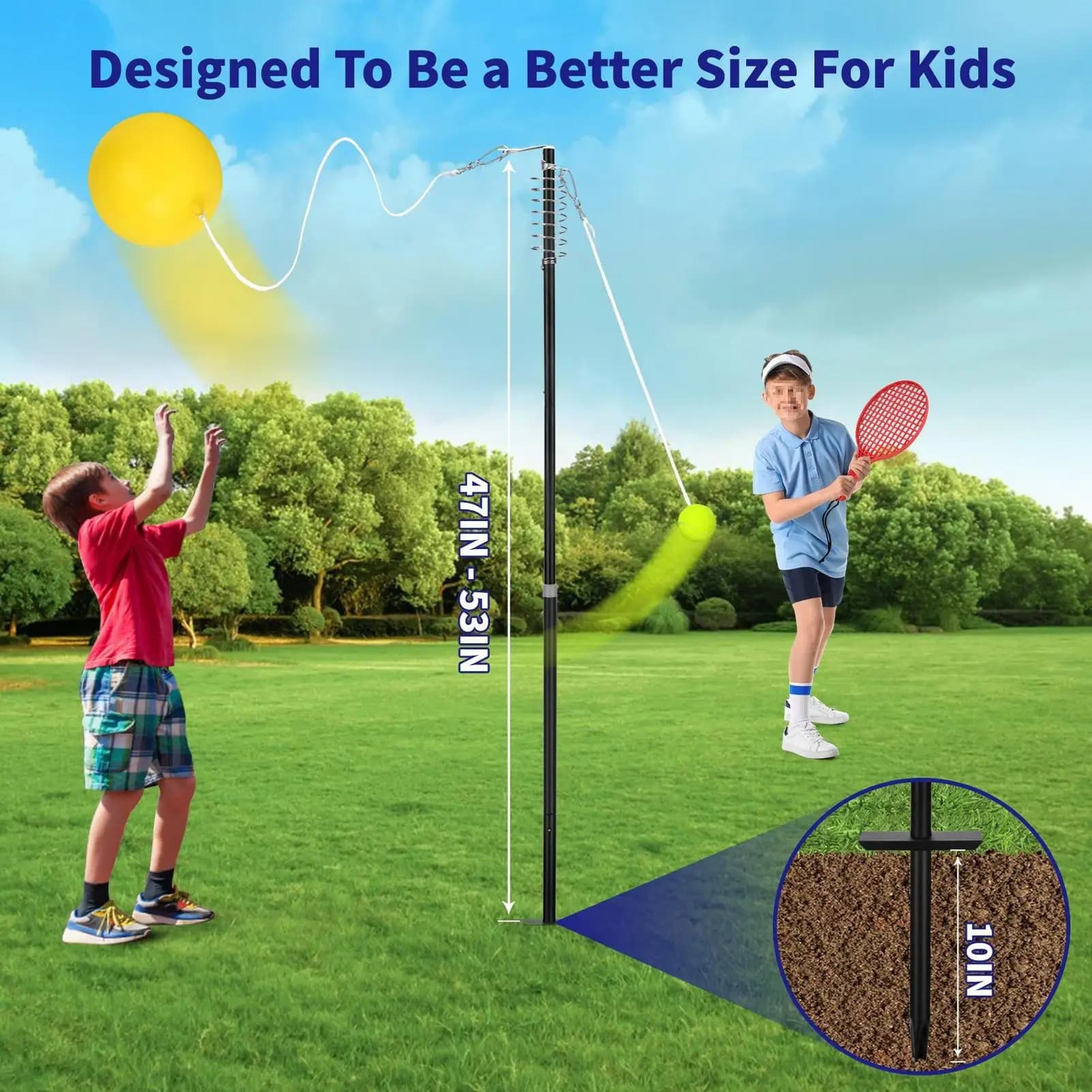 Palla di aiuto per l'allenamento del tennis e corda Tetherball Set da tennis Self Practice Rebounder per parco, cortile, giardino, esterno, interno ed esterno