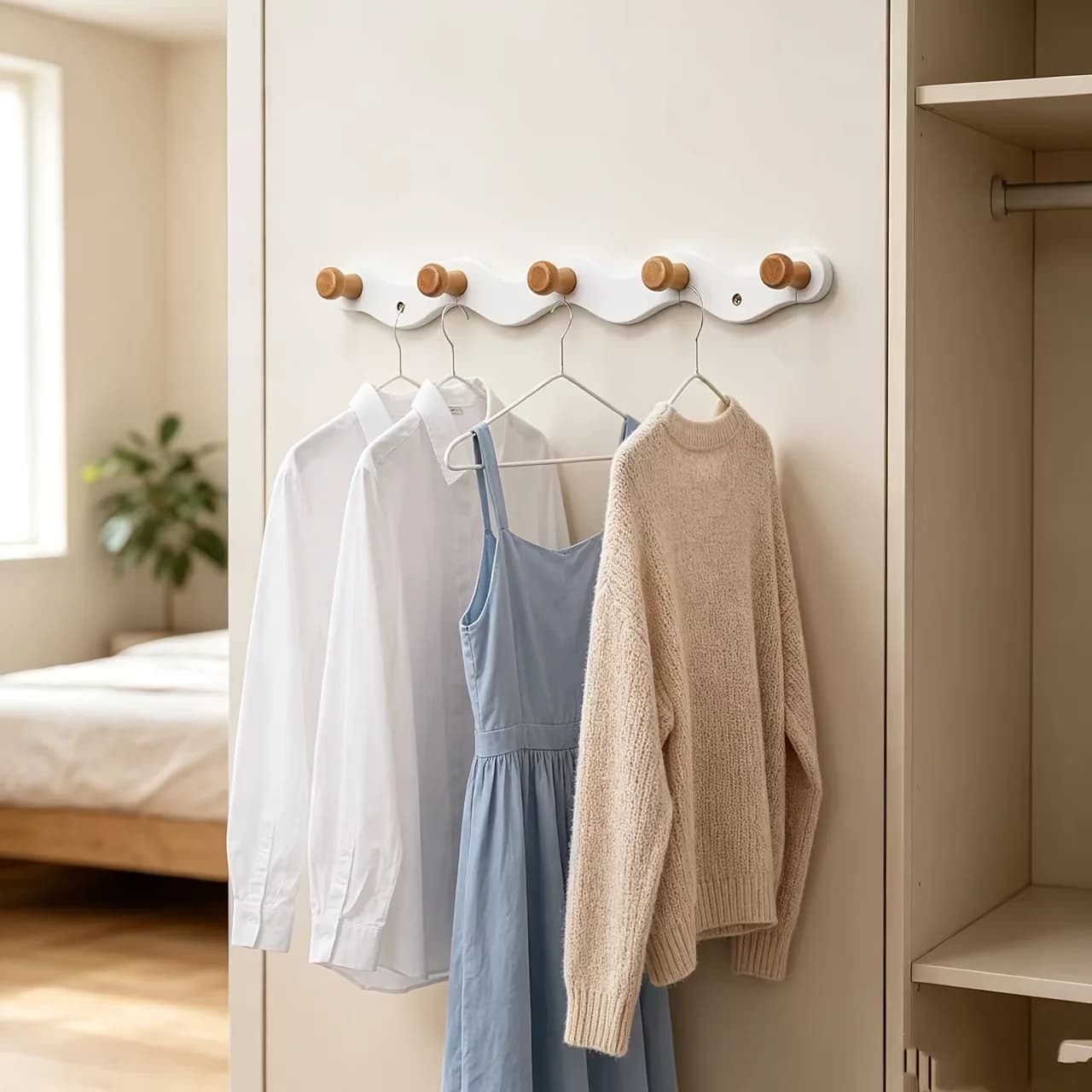 Wall-Mounted Coat Hook Suitable for, Bedroom & Entryway -Hole-Free Space-Saving Hanger,for Coats,Hats,Bags -No Drilling Required