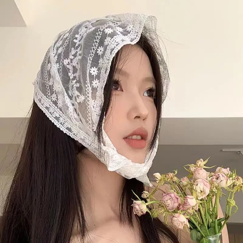 New Head sciarpa ricamato triangolo pizzo Wrap scialle trasparente stampa floreale Bandana sciarpe lunghe sciarpa Foulard lavorato a maglia per le donne