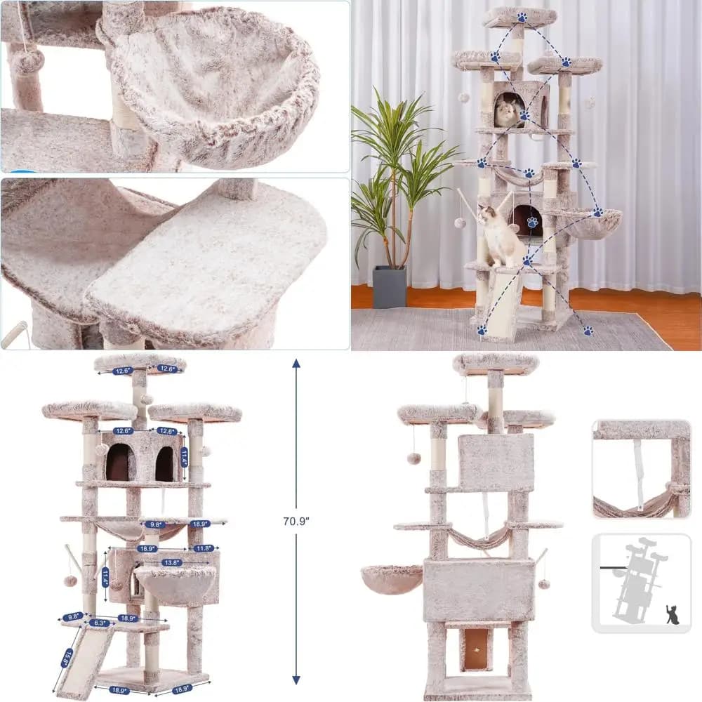 Torre per gatti extra large da 71 con 3 posatoi imbottiti, tiragraffi e 2 condotti accoglienti