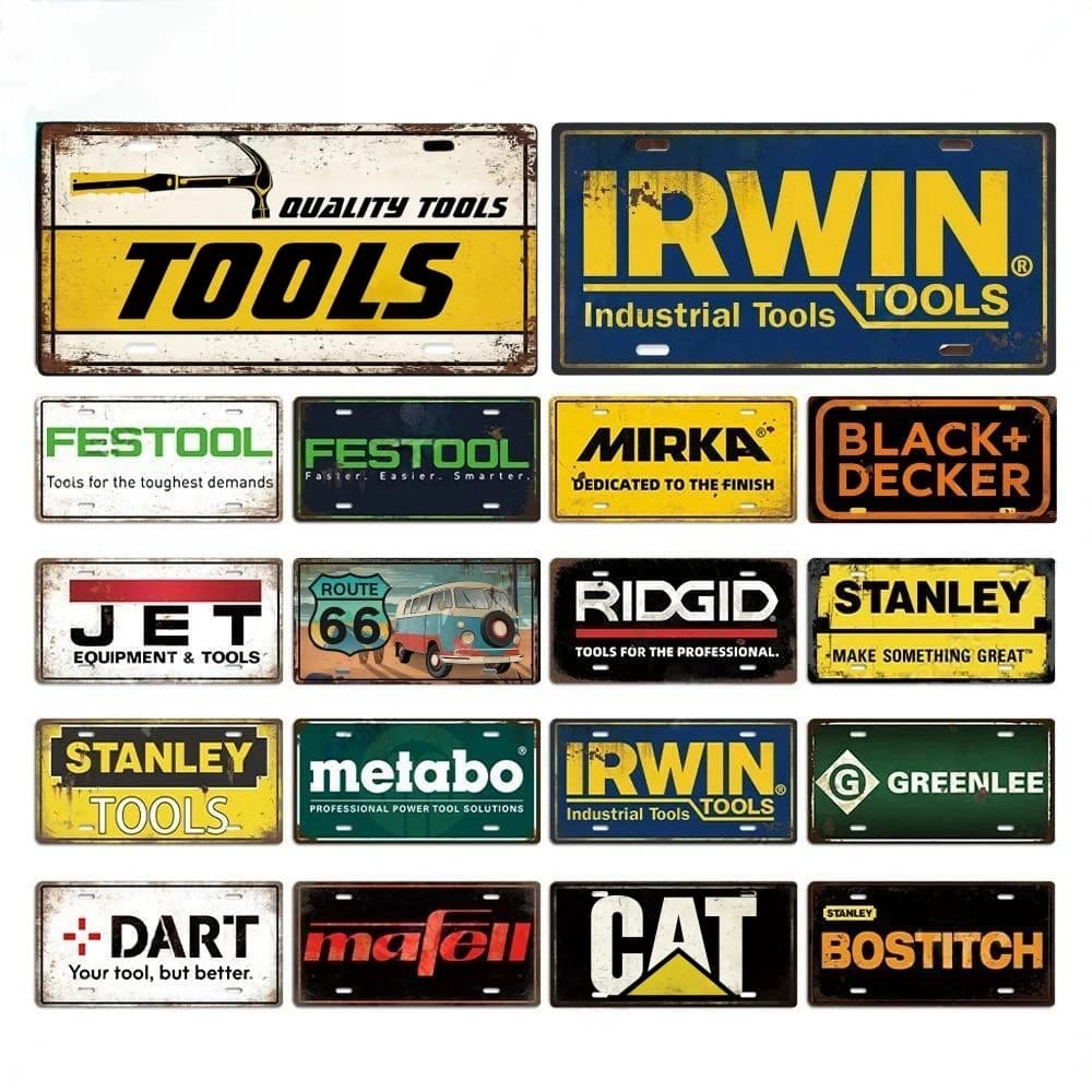 Targa in metallo HD, decorazione da parete in metallo con targhetta vintage di un marchio di attrezzi, decorazione retrò industriale con marchio di attrezzi per garage e officina, per meccanici