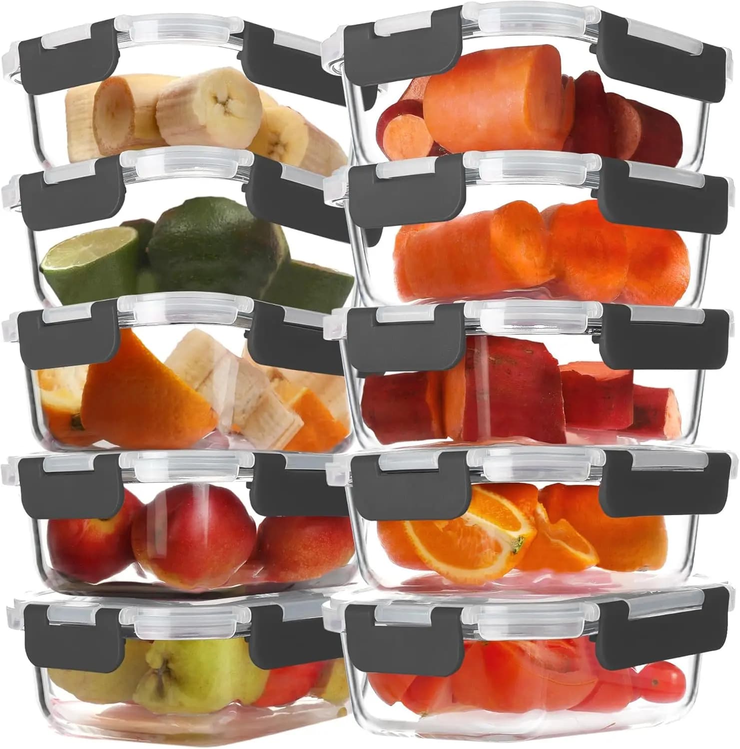 Confezione da 10 Contenitori in Vetro da 22 oz per la Preparazione dei Pasti, Contenitori per Alimenti in Vetro con Coperchi Ermetici, Senza BPA, Adatti per Congelatore e Microonde