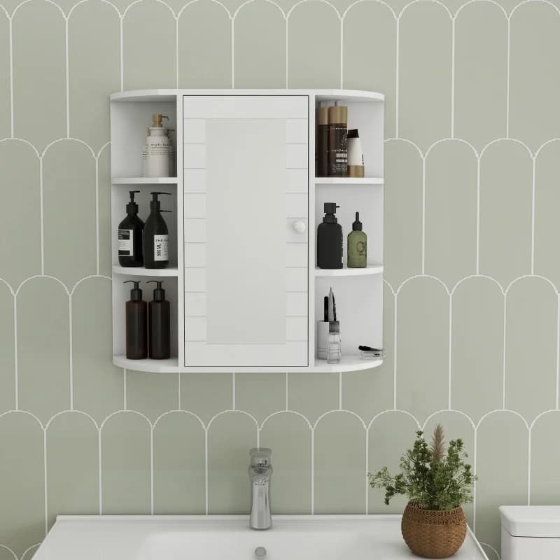 Armadietto a parete con specchio per medicinali con anta a specchio 6 aperti 3 regolabili per bagno, soggiorno, lavanderia, camera da letto