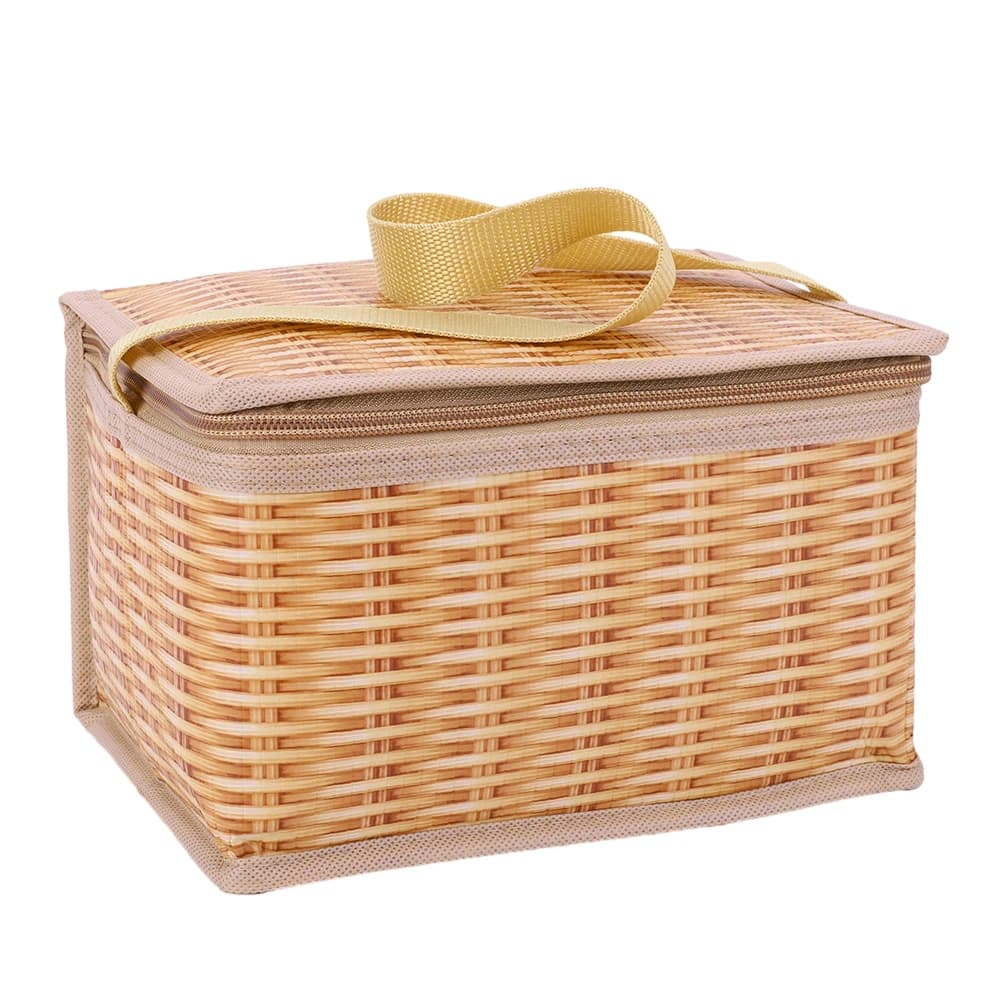 Borsa Termica da Picnic in Vimini Sintetico Resistente all'Usura con Tracolla e Cerniera 22x14x12cm
