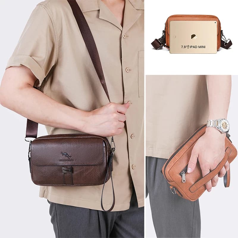 Men's Pouch PU Leather Wallet Mini Portable Shoulder Bag Necessaire Handbag Porter Shoulder Bag
