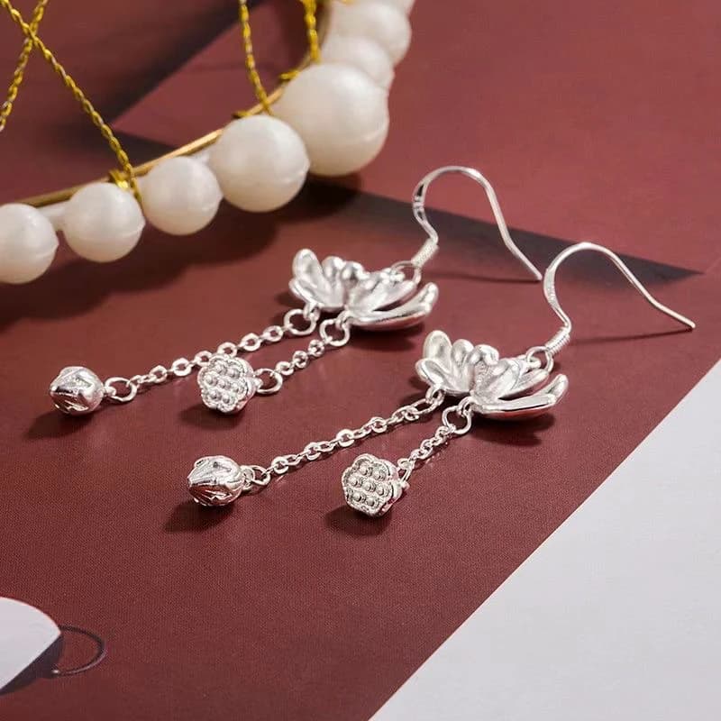 1 pair of fashion style chinese lotus long led earrings for women girls beautiful gifts with lotus seed ear hook