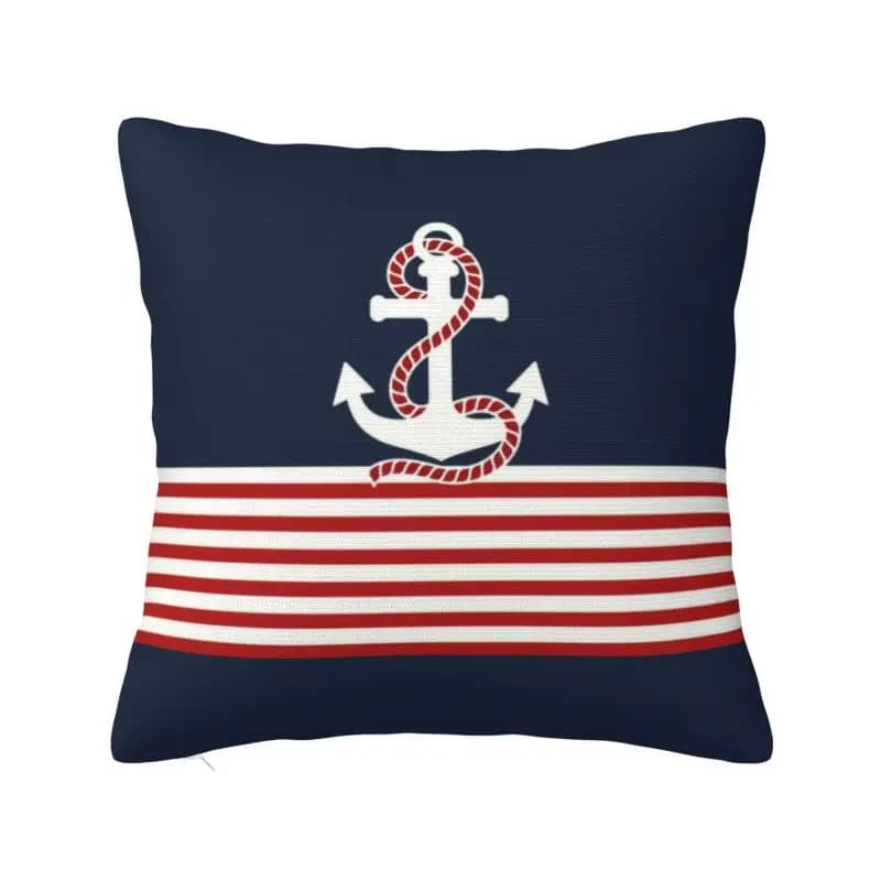 Fodera per cuscino decorativo in velluto blu navy a righe con ancora nautica, stile moderno personalizzato