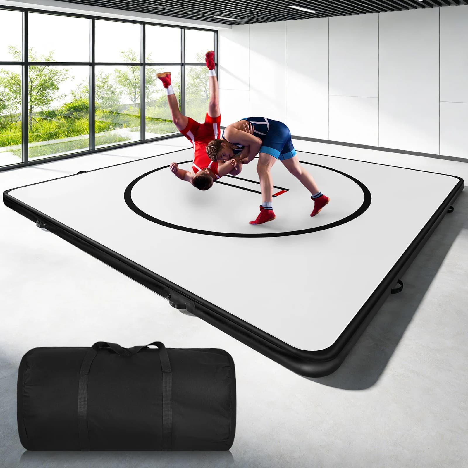 Tappetino Gonfiabile per Ginnastica 10x10FT - Tappeto in PVC Spesso 4 Pollici per Esercizi all'Aperto e al Chiuso, Yoga, MMA, Allenamento, Lotta e Acrobazie - Facile da Gonfiare e Sgonfiare