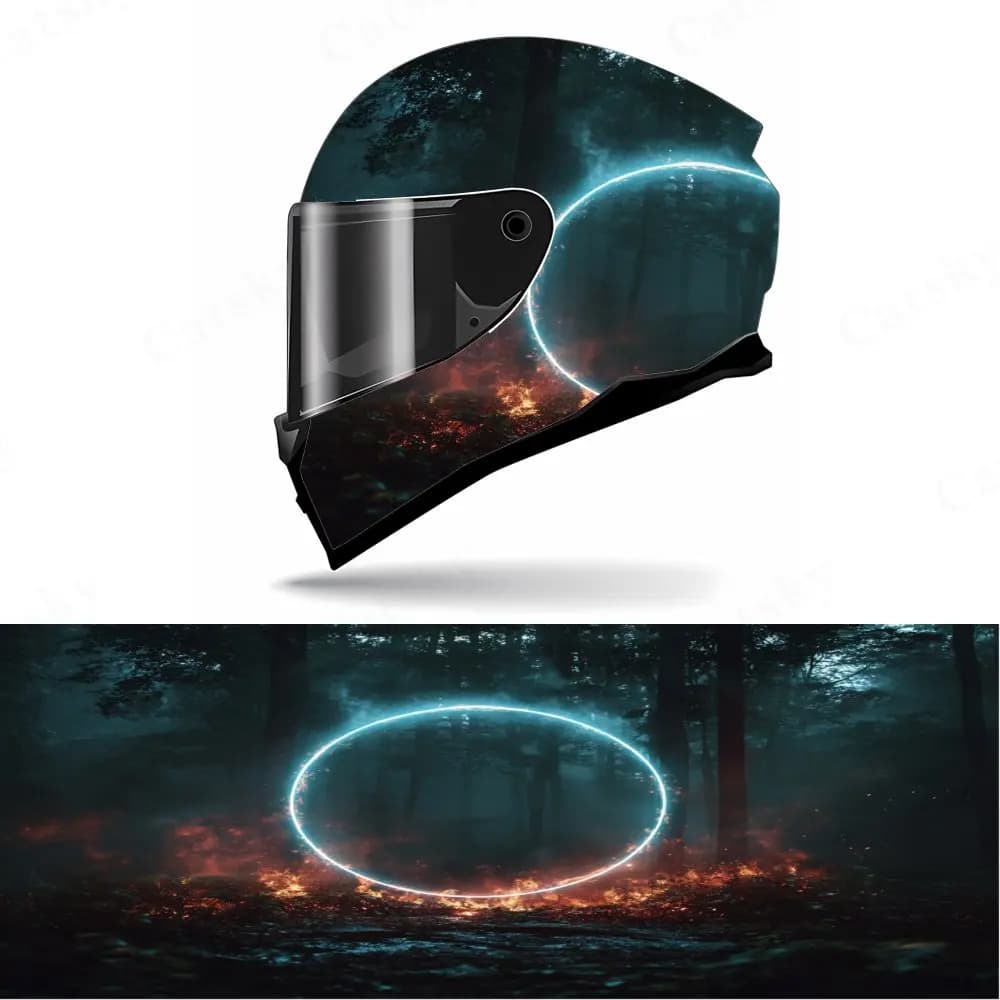 Decalcomanie per casco integrale Forest and Magic Circles - PVC resistente e impermeabile, estetica autoadesiva per casco da corsa per moto