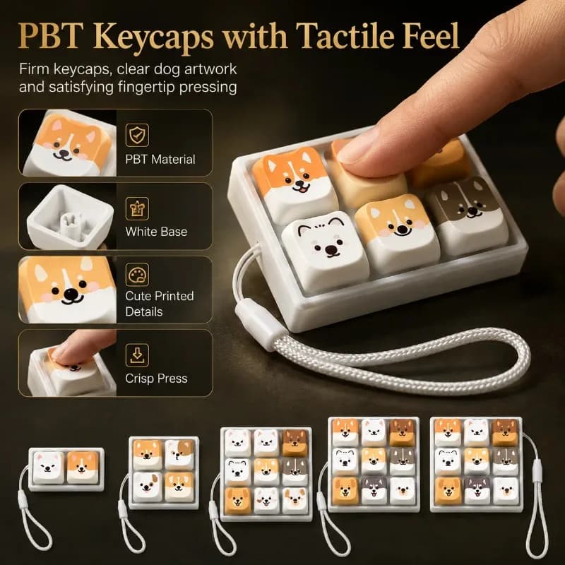 Cute Dog Keycap Fidget Keychain PBT Mechanical Keyboard Clicker Keychain Bag Charm Backpack Pendant 1 2 4 9 Keys Gift Desk Decor