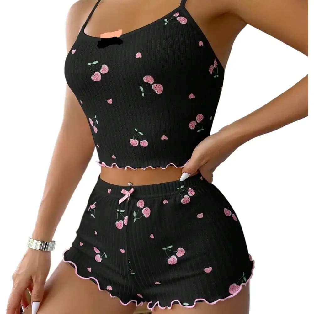 Summer Pajama Set Large Size Vest Shorts Women's Suspenders Soft Casual Cute Printed Women Pajamas Set