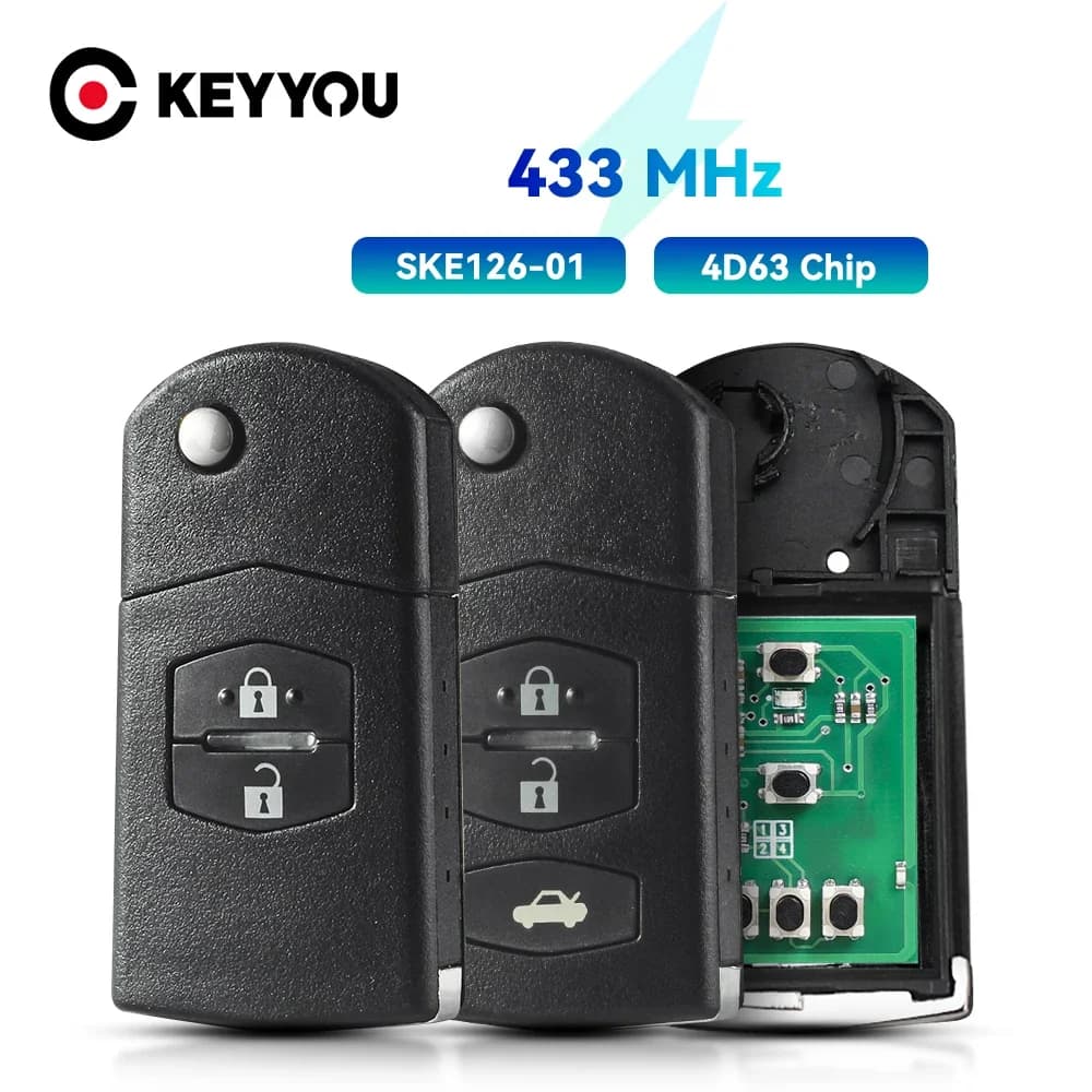 KEYYOU Flip Chiave A Distanza Pieghevole Avviamento Auto 2/3 Bottoni 433 MHz 4D63 Chip Per Mazda 2/3/5/6/MX5/CX7 SKE126-01