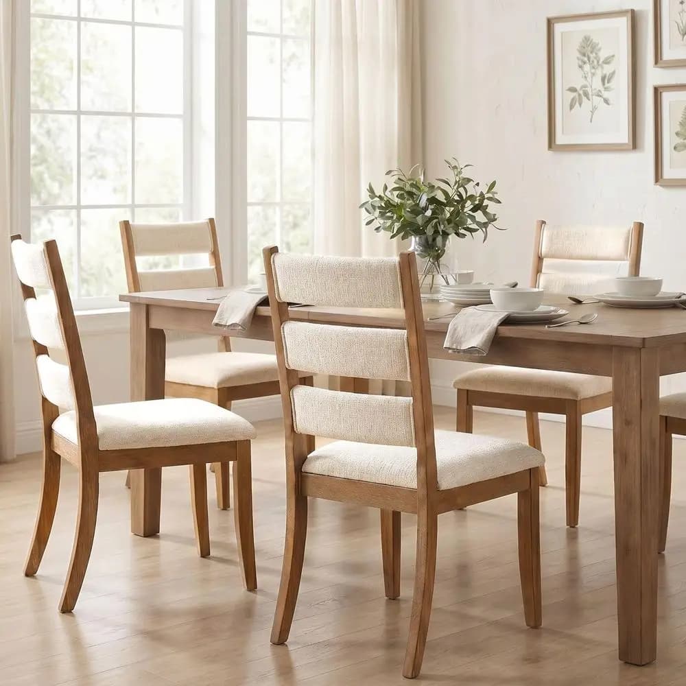 Set di 4 Sedie da Cucina Stile Rustico con Cuscino Imbottito e Schienale a Scala per Sala da Pranzo e Soggiorno