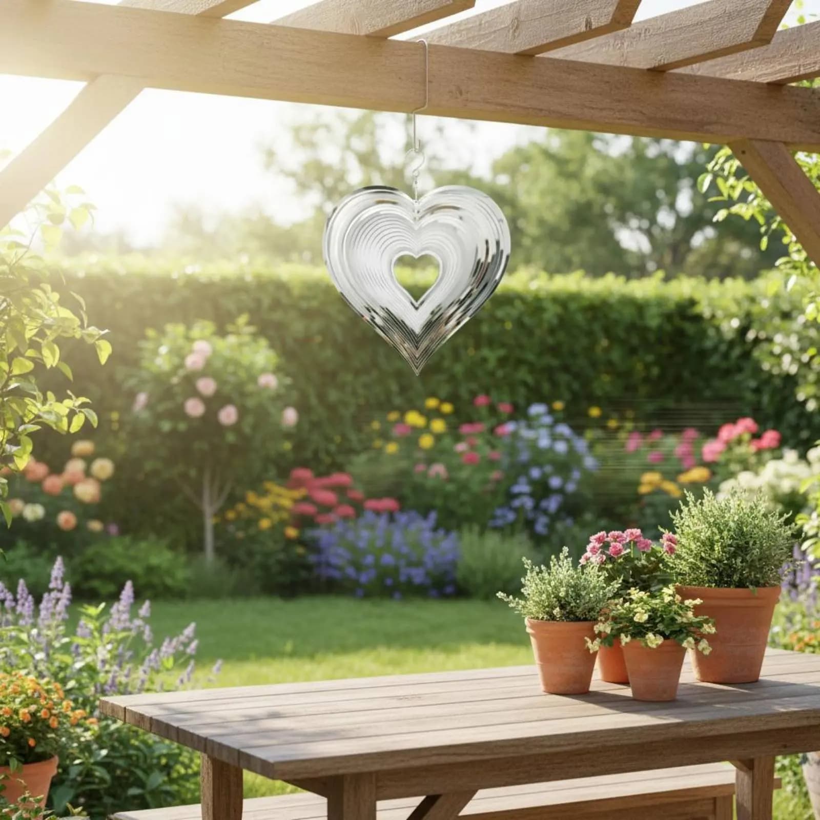 Heart Wind Rotator 3D Rotating Heart Wind Chime Stainless Steel Rotator Easy to Hang Home Decor for Garden, Balcony