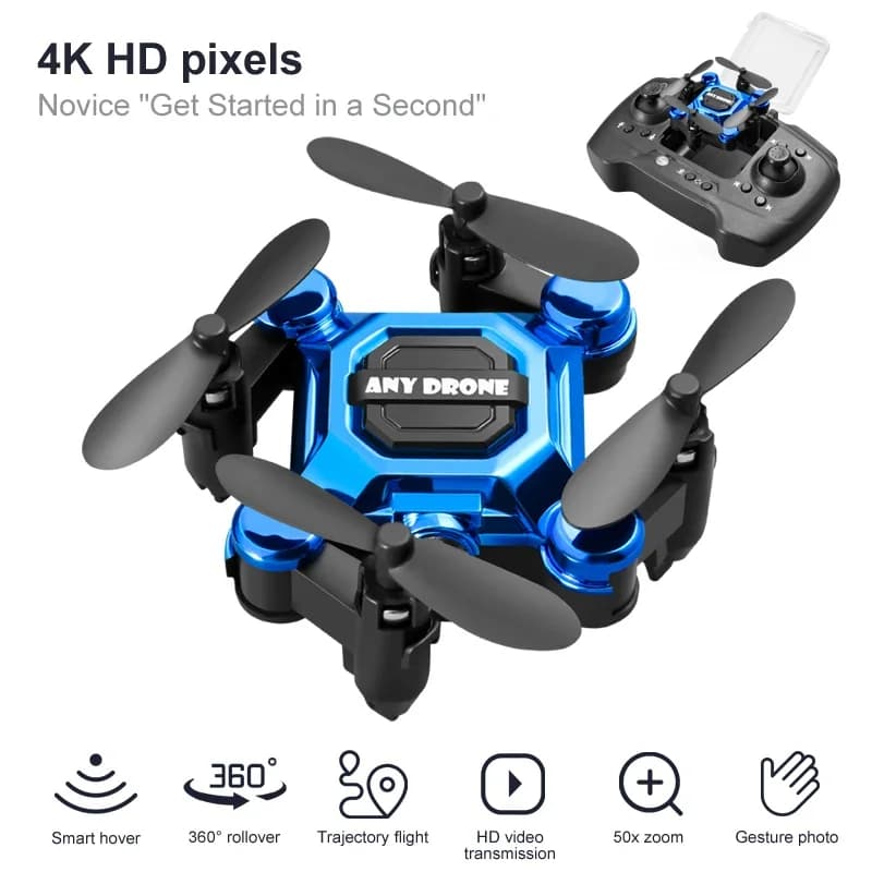 Telecamera 4K HD RC Drone Fold Telecomando Mini Quadcopter Sospensione intelligente 360 ° Giocattoli per elicotteri aerei con ritorno a una chiave rotanti