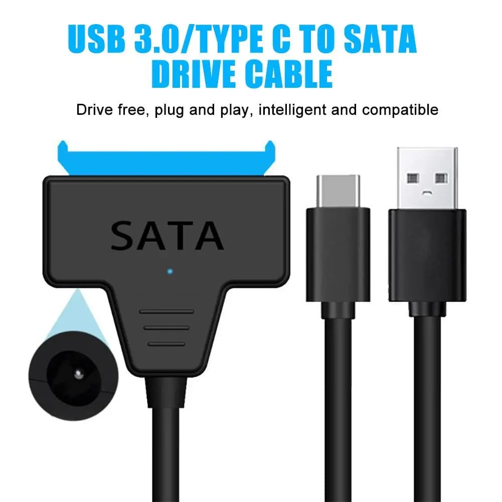 Cavo USB 3.0 tipo C a SATA Adattatore a 22 pin fino a 6 Gbps a SATA III per cavo per disco rigido SSD HDD esterno da 2,5 pollici con LED