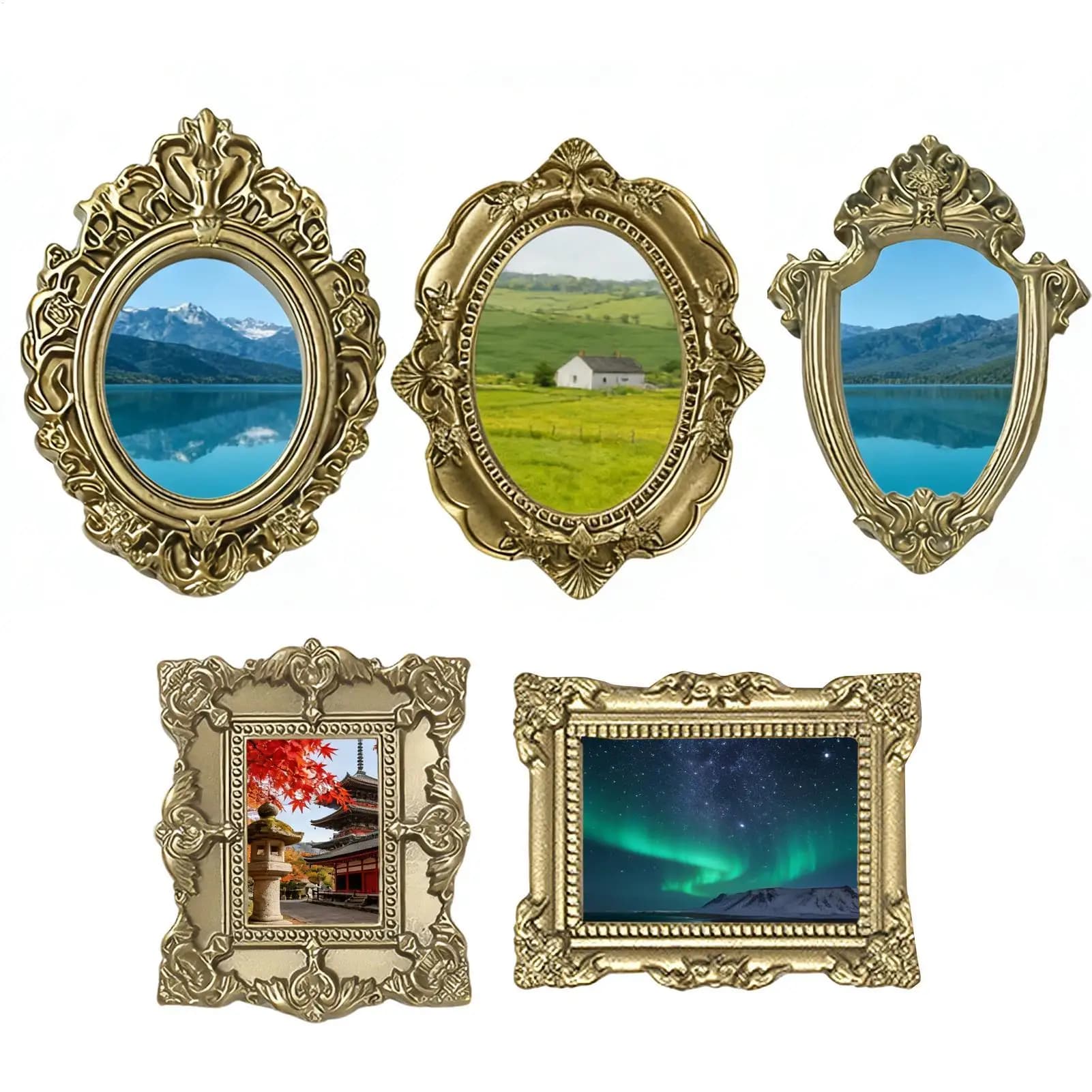 Mini Cornici Vintage 5 Pezzi, Piccole Cornici Antiche per Decorazione, Esposizione Gioielli, Cornici da Tavolo per Fotografia e Decorazioni per Feste
