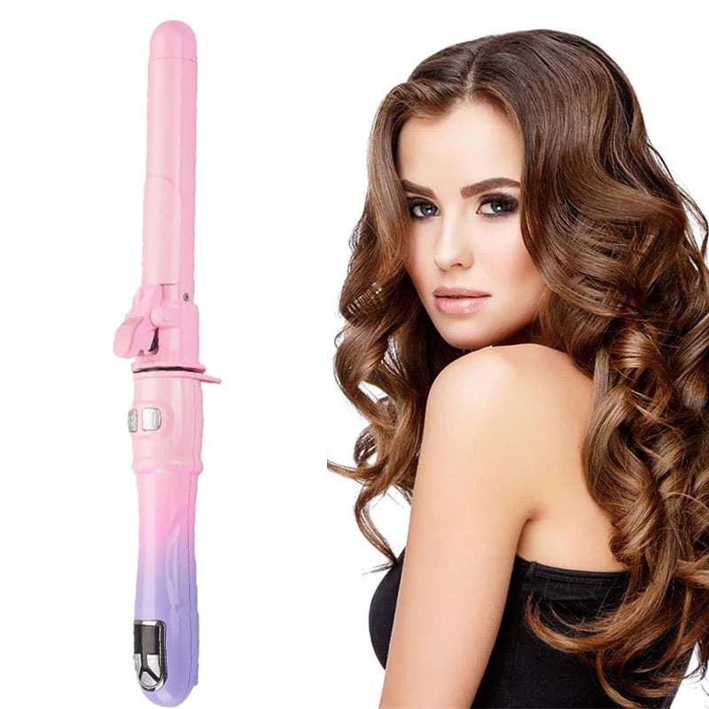 Strumenti Professionali per lo Styling dei Capelli, Ferro Arricciacapelli Rotante in Ceramica con Gradiente Rosa-Viola, Rotazione a 360 Gradi