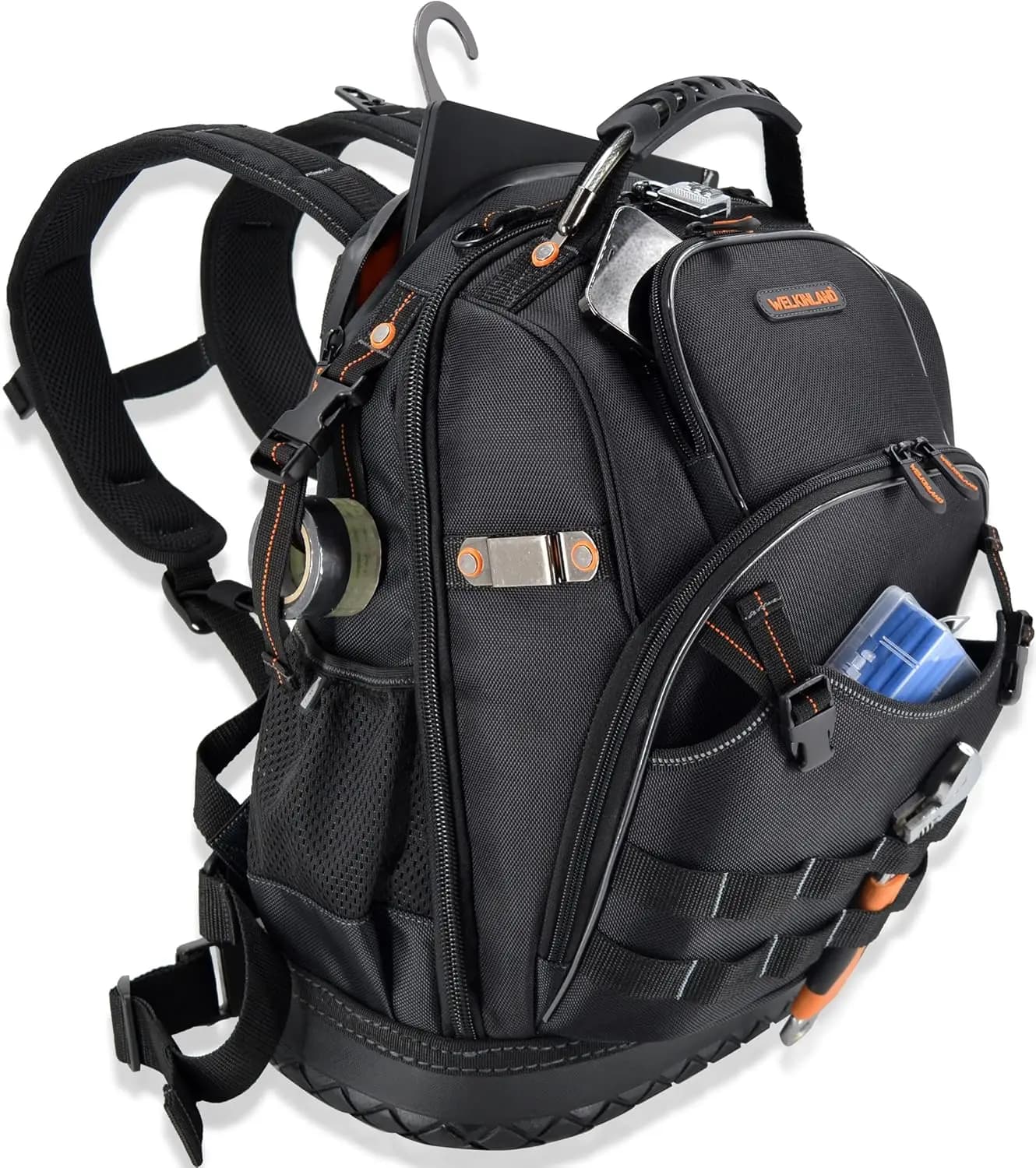 Zaino per attrezzi da elettricista da uomo a 77 tasche, borsa da costruzione HVAC per carichi pesanti con fondo rigido