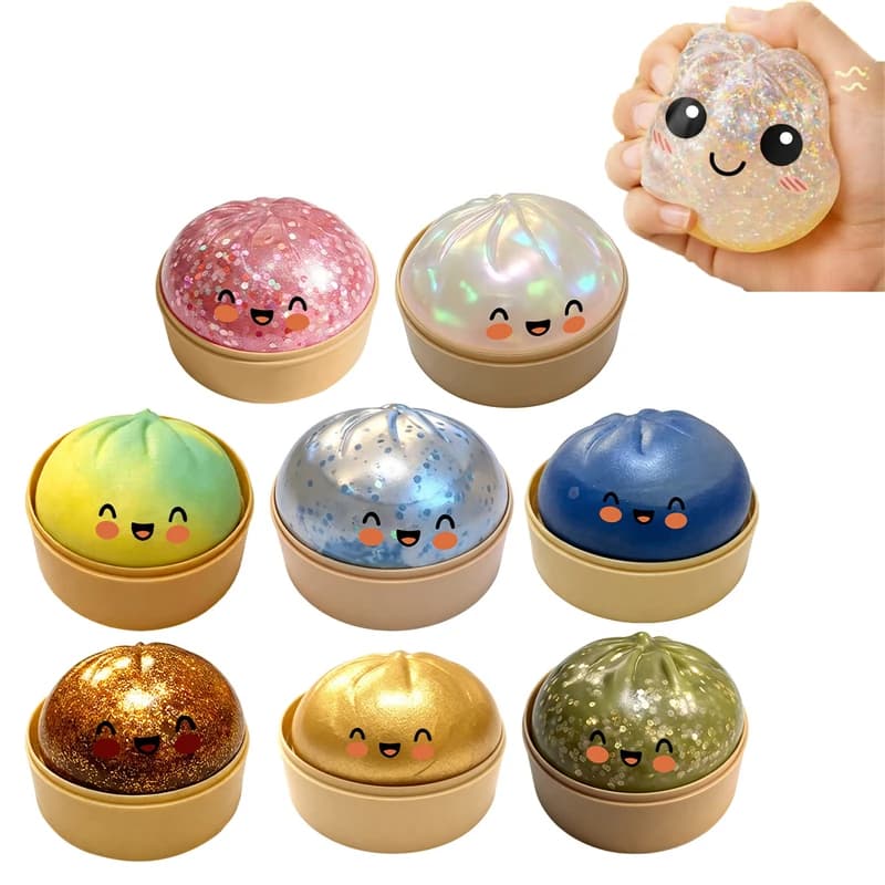 Fidget Toy Squishy Colorful Dumpling Toys Slow Rising Stress Relief Fidget Ball Sparkles For Kids Adults Stress-relieving Toy