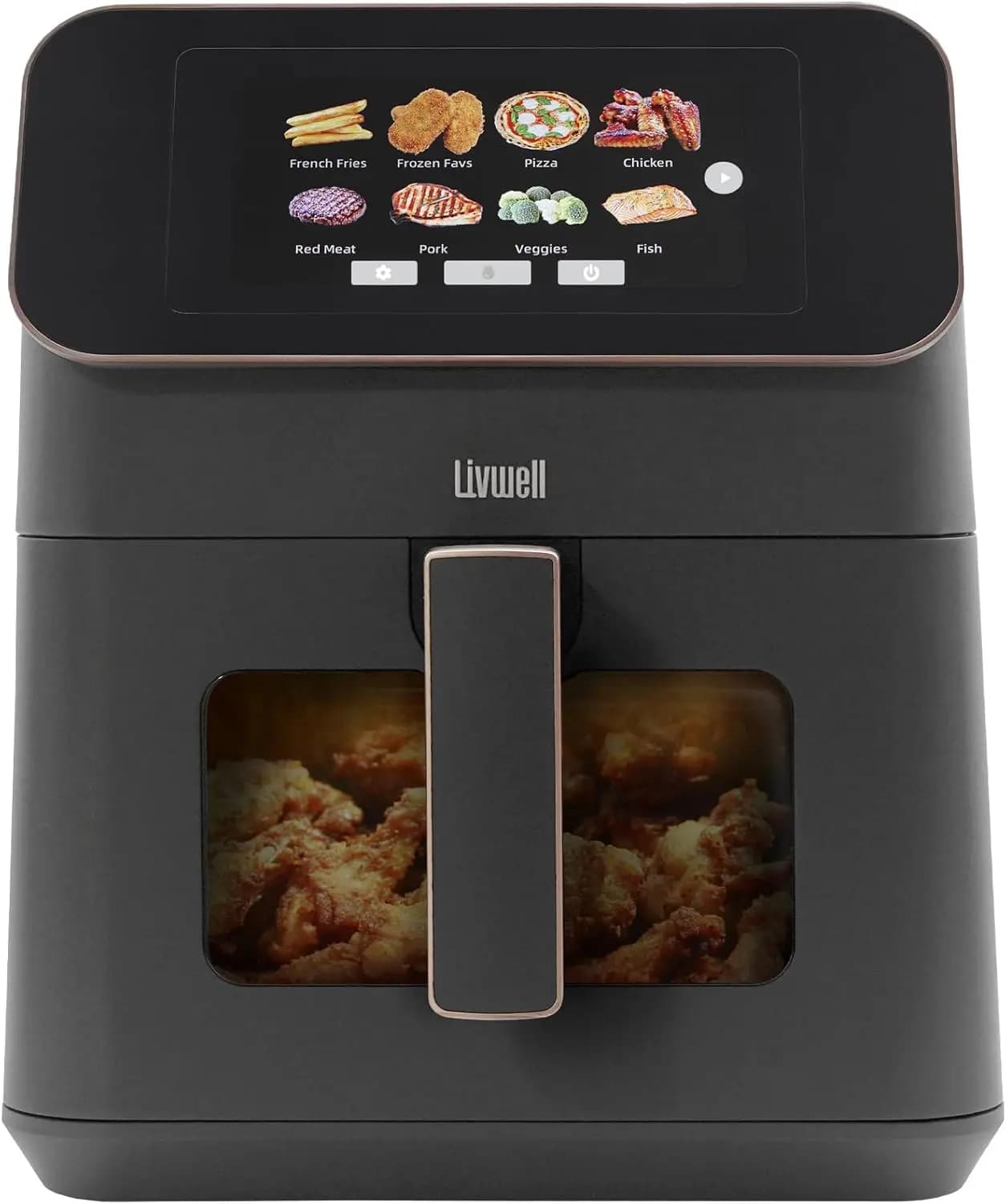7-Quart Air Fryer with Glass Window Basket and High-Resolution TFT Touchscreen, 200+ Presets, PFOA & PFAS-Free, Matte Grey with