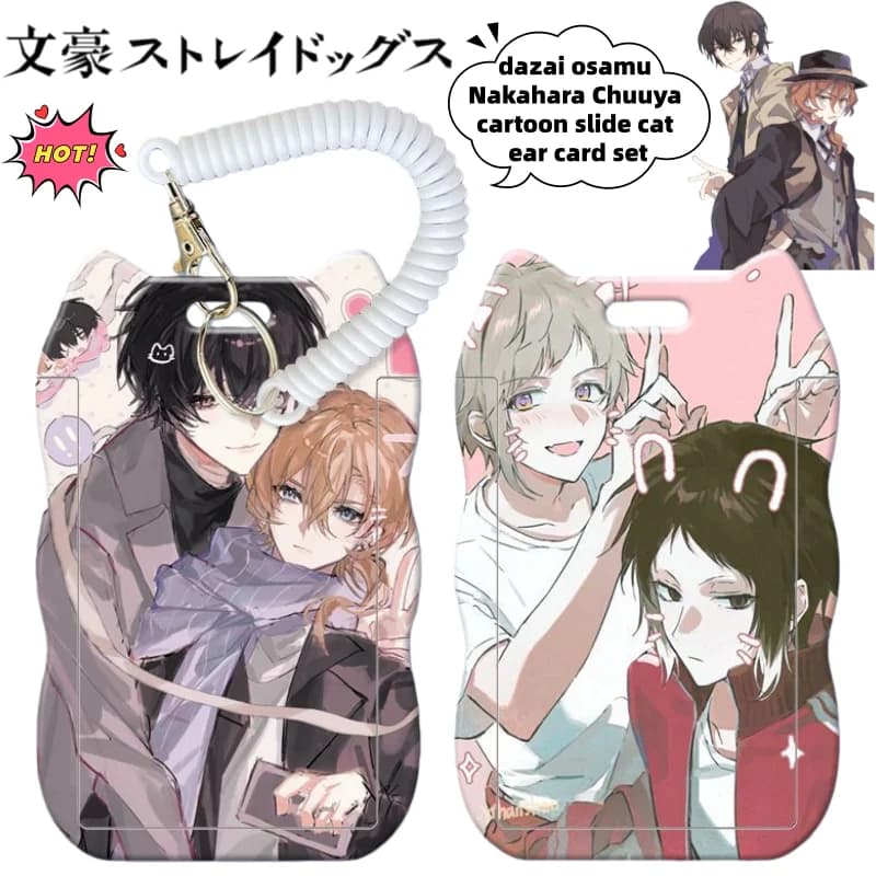 New Bungo Stray Dogs dazai osamu Nakahara Chuuya Cartoon Slide Cat Ear Card Holds Creative Animation Peripheral Certificate Case