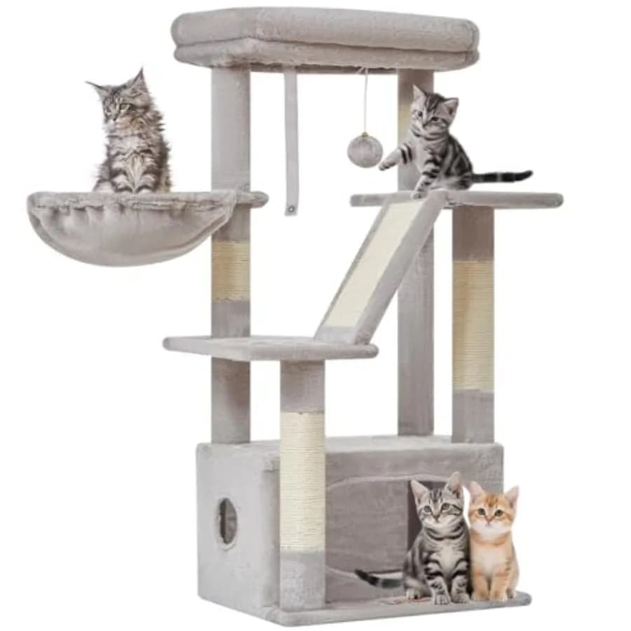 Albero per Gatti da Interno da 97 cm con Cesti Regolabili e Lussuosa Piattaforma, Grigio Chiaro, Adatto per Gattini
