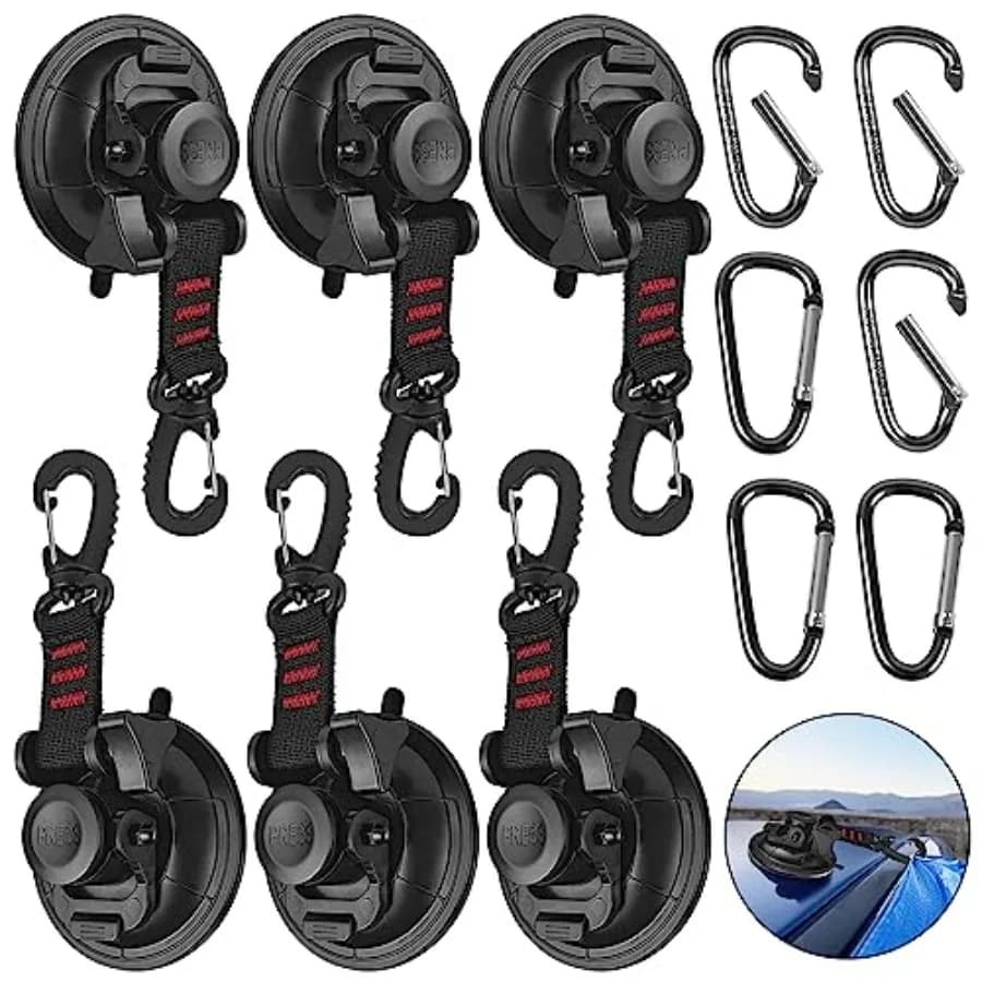 Set di 6 Ventose Robuste con Ganci, Ventose a Vuoto per Campeggio con 6 Fibbie in Alluminio, Resistenti per Esterni