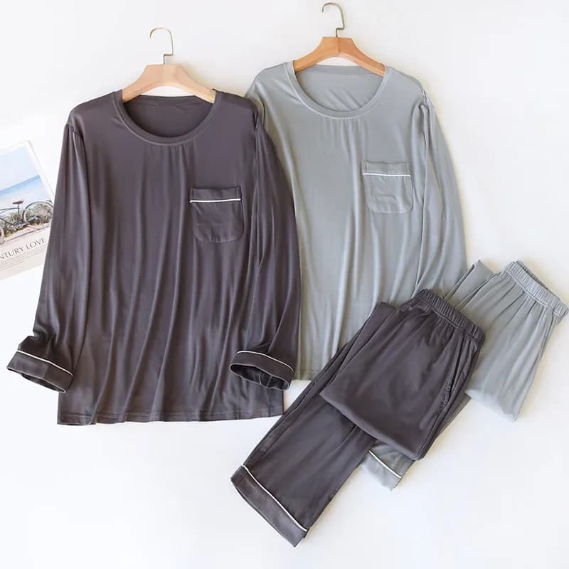 Nuovi pigiami da uomo primaverili e autunnali Set pantaloni a maniche lunghe modali Pigiama da casa oversize allentato in due pezzi per indumenti da notte da uomo