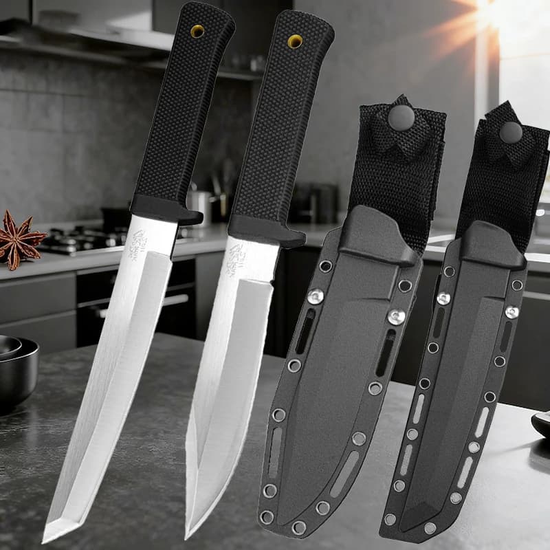 Set di coltelli da cucina professionali, neri con fodero, coltello da cucina in acciaio inossidabile, coltello da disosso per carne e coltello da frutta