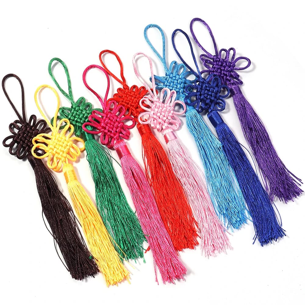 10Pcs 21cm Chinese Knot Tassel Silk Fringe Bangs Flower Tassel Trim Decorative Garment for Curtains Home Decoration Accessories