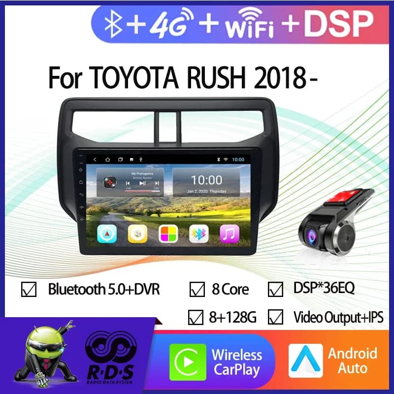 Navigazione GPS per auto Android 11 per TOYOTA RUSH 2018- Lettore multimediale stereo per autoradio con Wifi 4G BT DSP CARPLAY