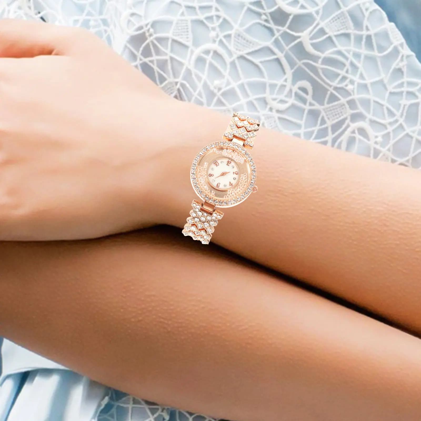 Women's Watch with Steel and Rhinestone Strap, Elegant Wrist Watch with Alloy Strap, Luxurious and Fashion Quartz Watch for Daily Use Casual