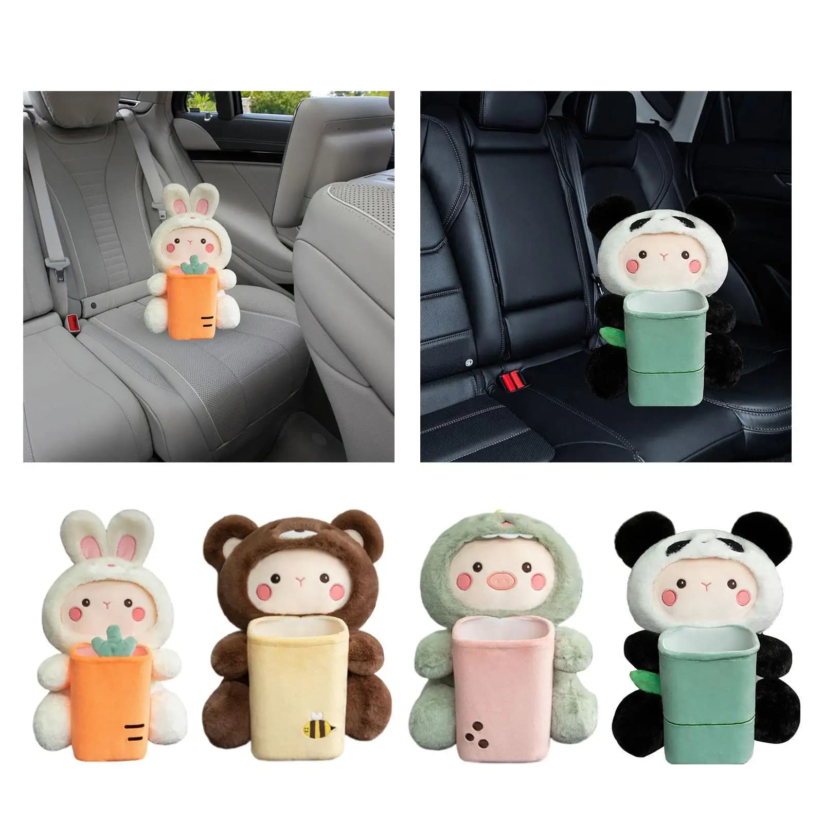 Scatola per fazzoletti per auto in morbida peluche, pattumiera universale, accessori per sacchetti per la spazzatura, scatola di carta velina multifunzionale, copertura per fazzoletti per cartoni animati
