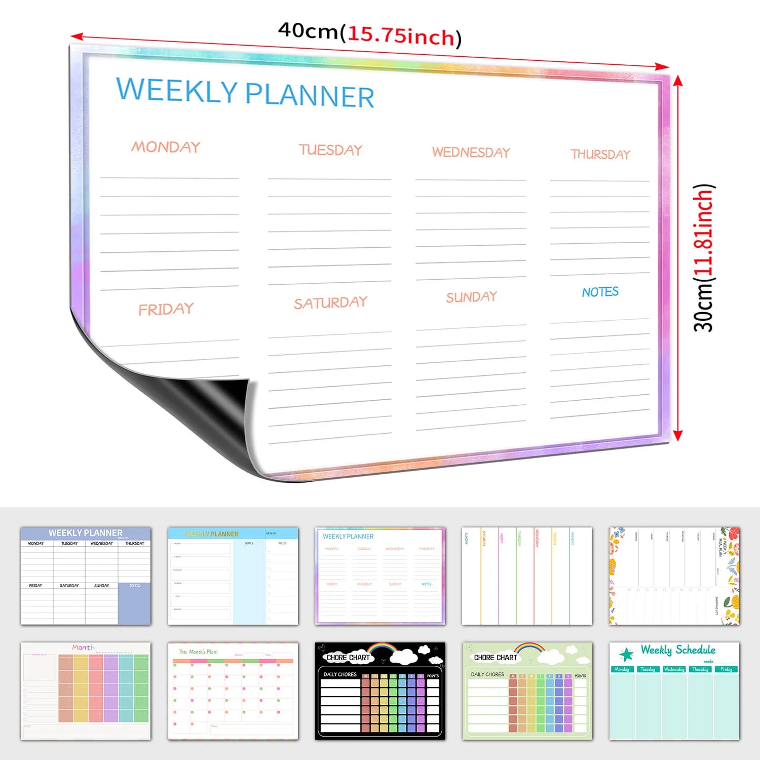Magnetic Weekly Planner Fridge Whiteboard 40×30cm Dry Erase Schedule Board Household Organizer
